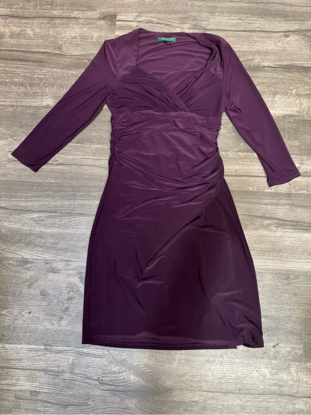 Lauren Ralph Lauren Purple Faux Wrap Ruched Dress Size 8P - Picture 2 of 6